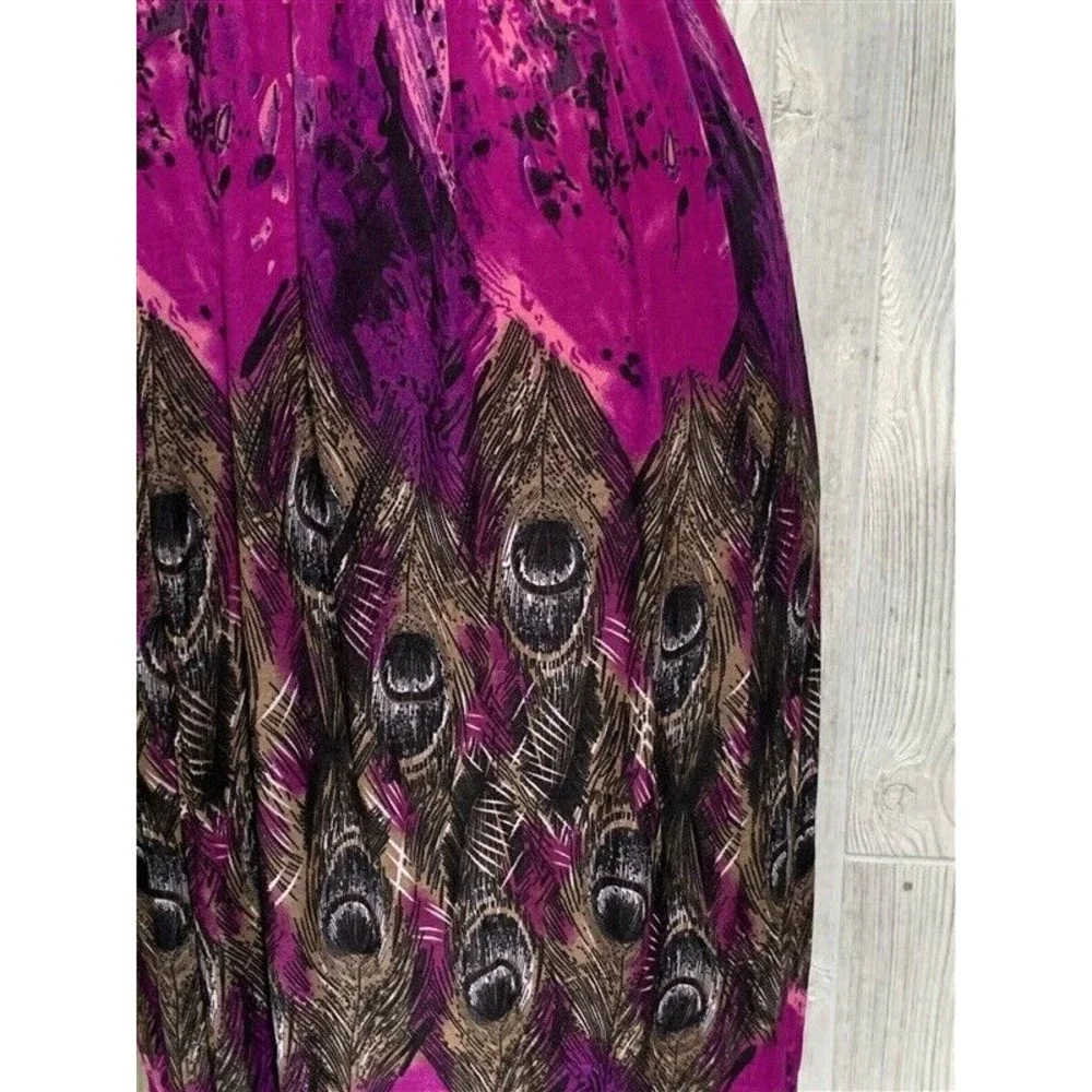 NWT V-Neck Sleeveless Purple & Peacock Print Stretch Maxi Dress Sundress M 09 - Picture 2 of 4